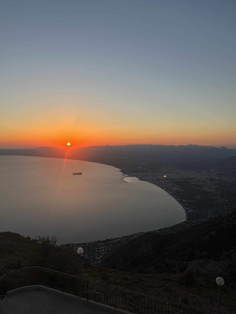 sunset view from top of the mountain in kalamata
